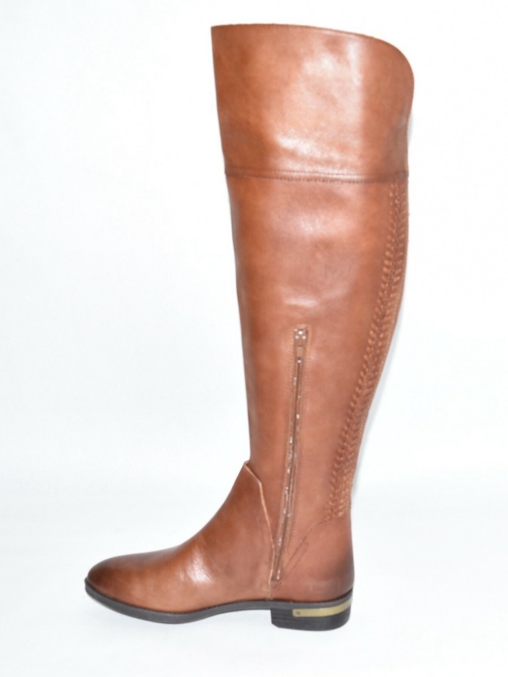 Women's Vince Camuto Tall Brown Leather Riding Boots - Classic Zip Detail